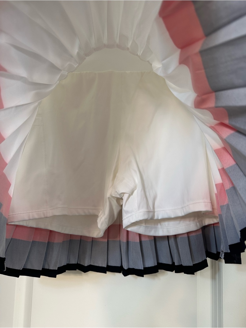 Pleated White Skirt with Red and Navy Stripe - Picture 3 of 7
